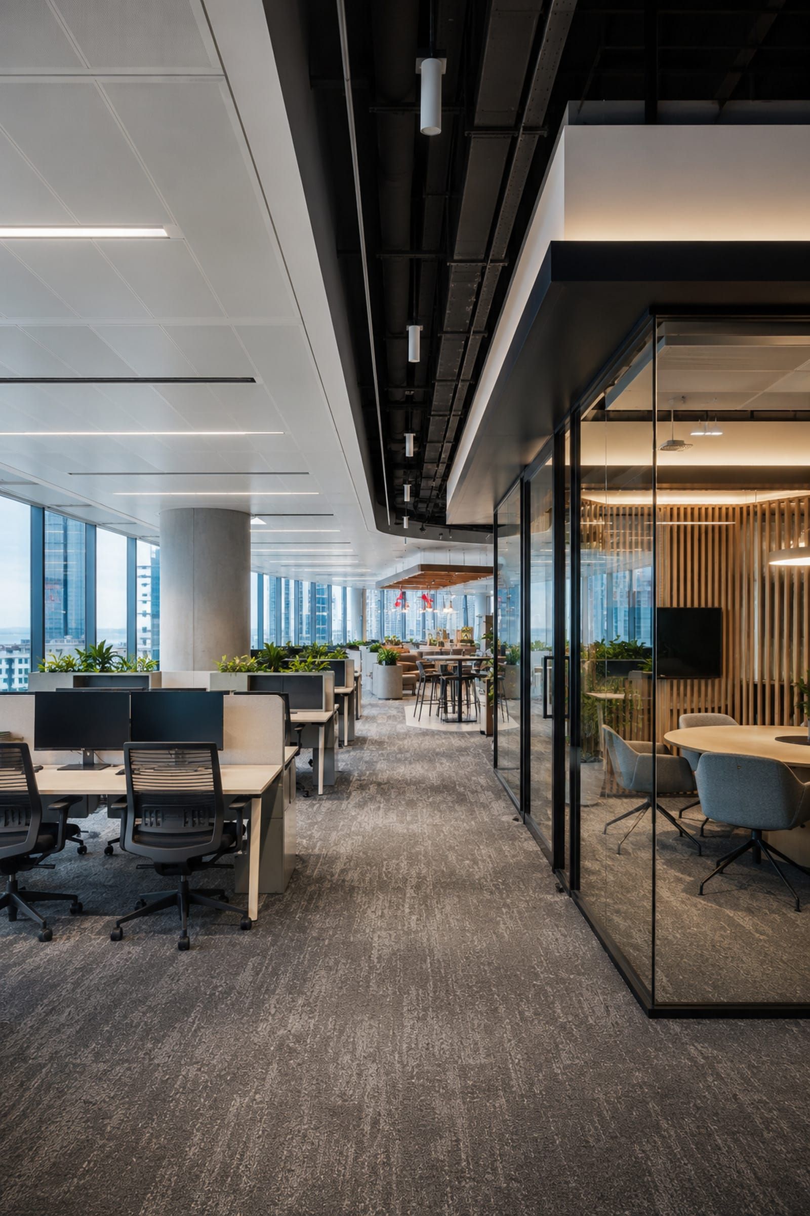 Open-plan bank workplace floor.