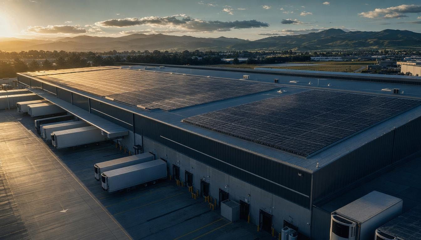 Cold-chain facility with rooftop solar array.