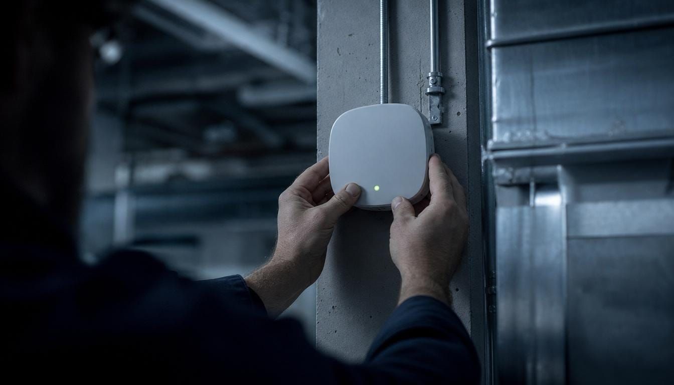 A technician mounting a Tether sensor on site.