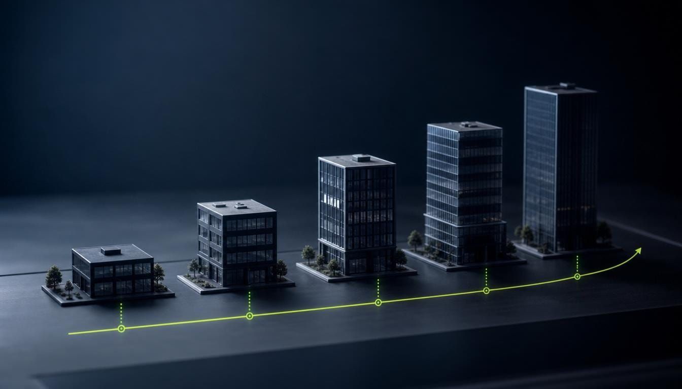 Commercial buildings ranked along a performance benchmarking scale.