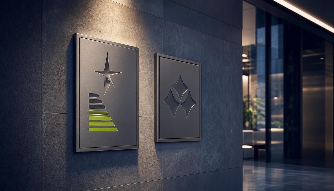 A building energy-rating plaque framed in a premium lobby.