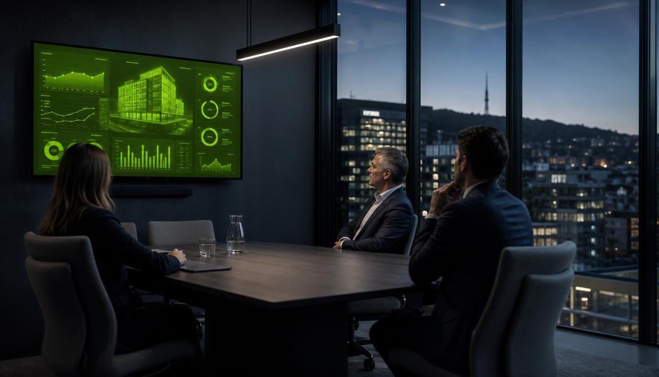 A partner's own branded client space with a Tether-powered performance dashboard on the wall screen.