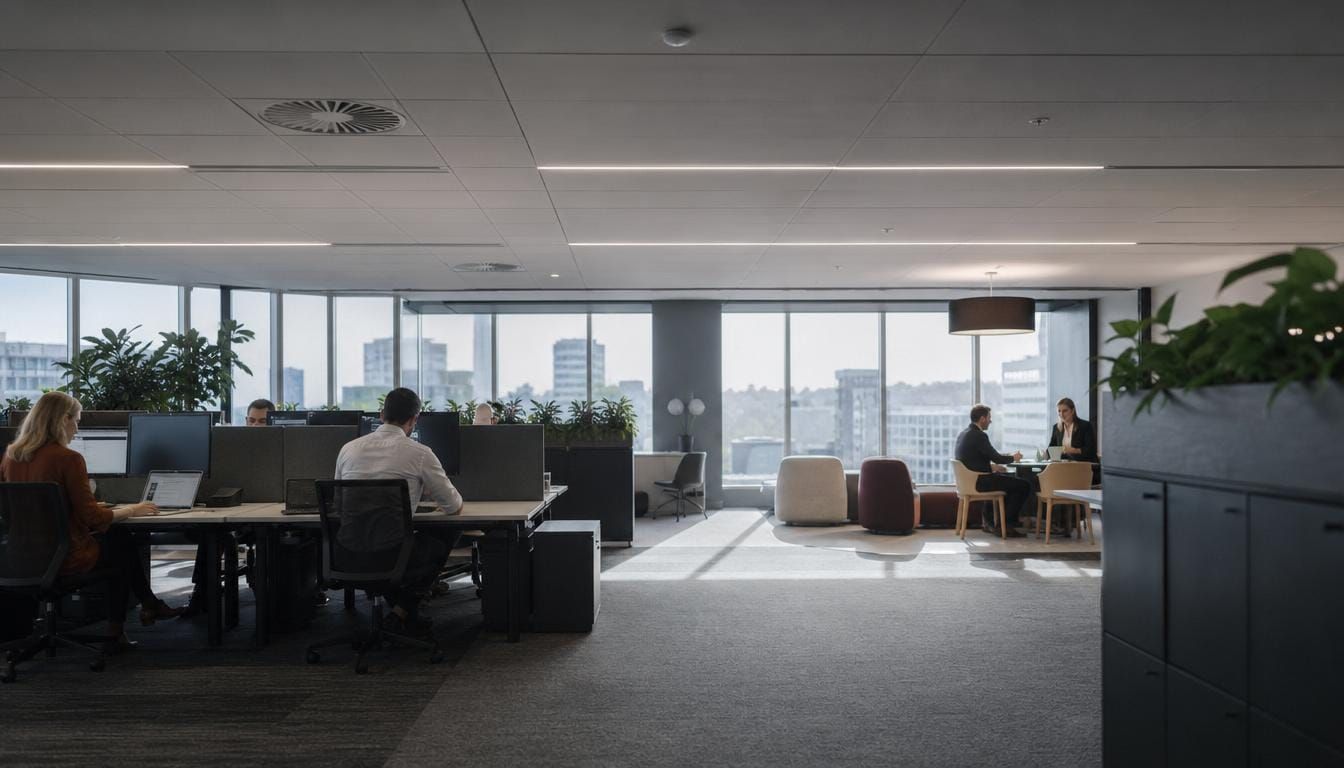 Open-plan corporate workplace floor used for occupancy and utilisation analysis.